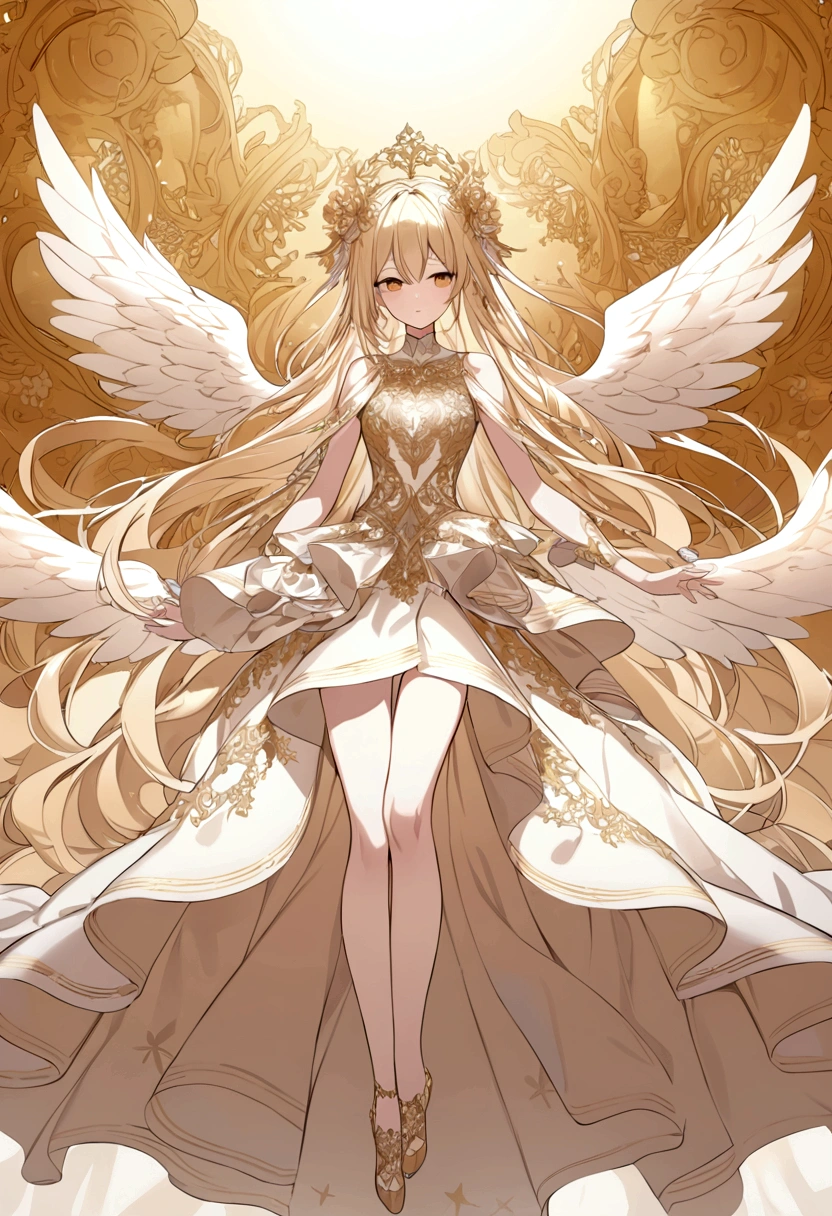 God The background is a golden sky Angels flying all around