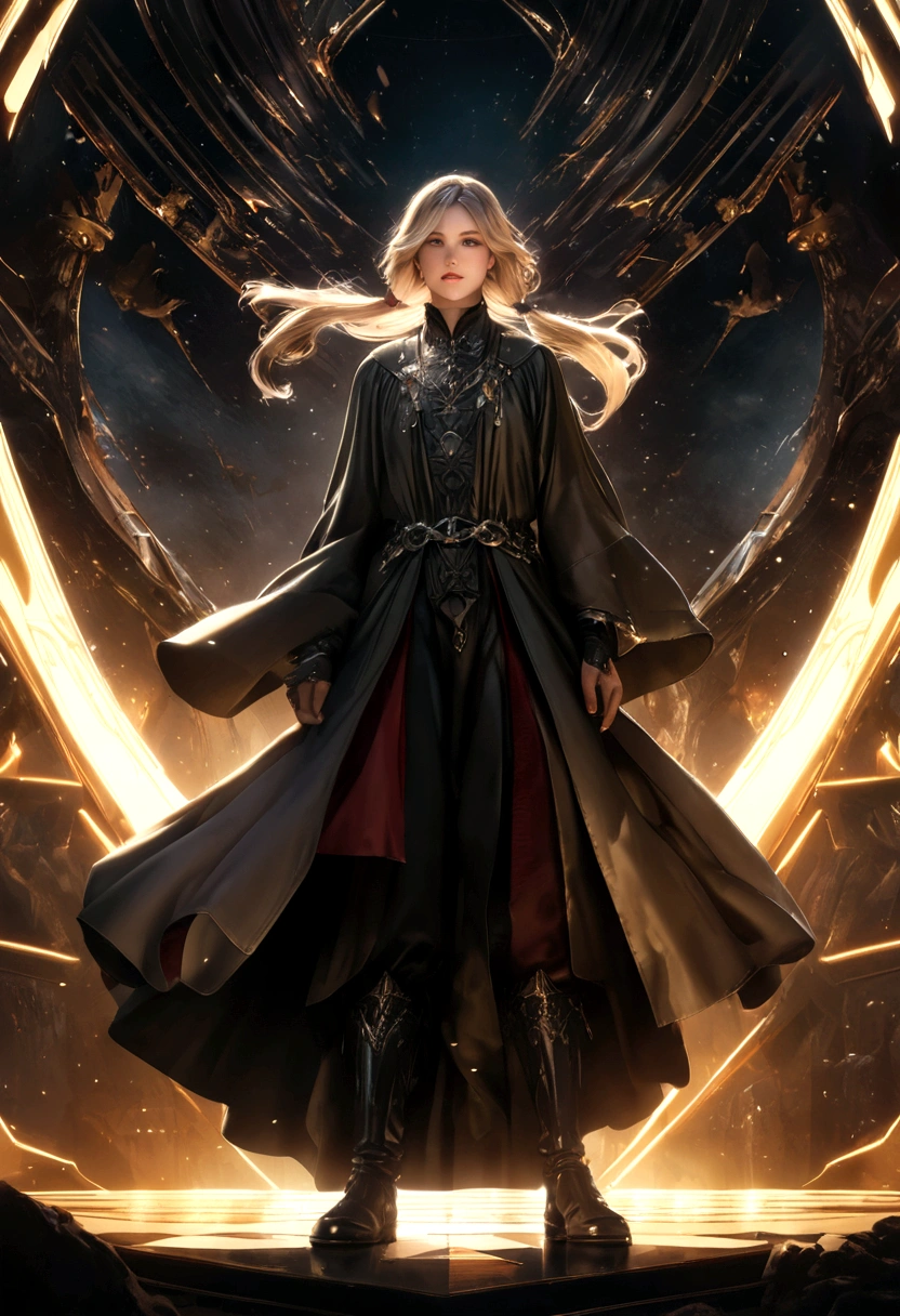 (Hyper extreme detailed),(master of peace),(Hyper extreme),(photorealistic),cg,(couleur:1.2), beautiful lighting,Front light,notation:Sure,Seulement, Aaron,quatre cornes,brun_cheveux,Twintails,long_cheveux,Les yeux rouges,cheveux_ornement,zettaï_morning,cuisse_bottes,court_Robe,large_manches,pantalon noir,