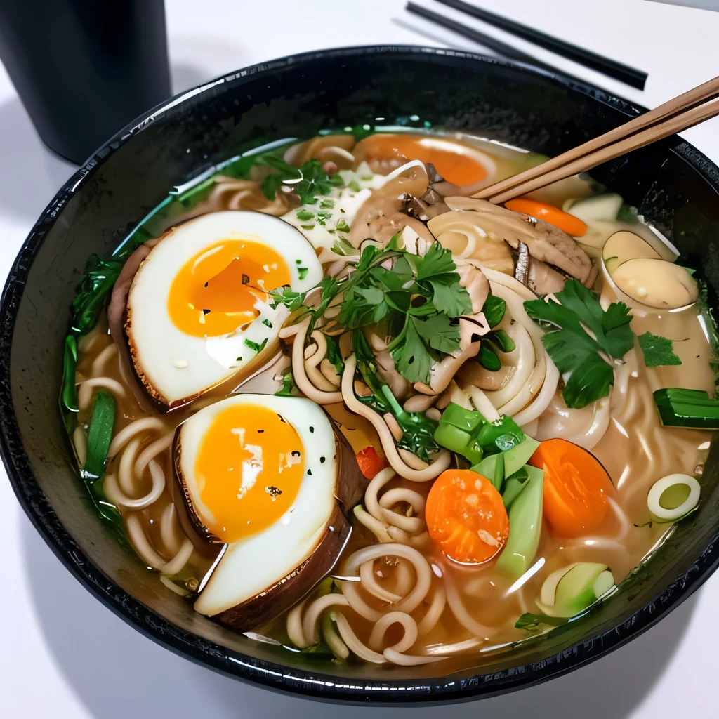 8K, ultra detailed, (realistic:1.2), masterpiece, (Ramen with heaps of vegetables on top:1.2) ,BREAK Ramen restaurant