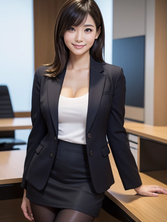 8k、RAW Photosgraphy、highest quality、Masseter muscle area:1.2)、超detailedな、超High resolution、(Realisticな、Realistic photos:1.37)、Portrait、High resolutionRAWカラー写真、Professional photography、非常にdetailedで美しい、日本のかわいいgirl, office lady, Wide Hips, Beautiful thighs, 22 years old,(Flat Chest:1.2),(, :1.4), Business Suit Mini Skirt,(Bright office, Ultra High Definition Pantyhose, Plain Pantyhose) 、Permanent、Panties are visible through pantyhose、Upstyle,RAW Photos,日本のかわいいgirl, 1girl、(Real person:1.3),(High resolution:1.4),(detailed:1.5),(Realistic:1.7),smile