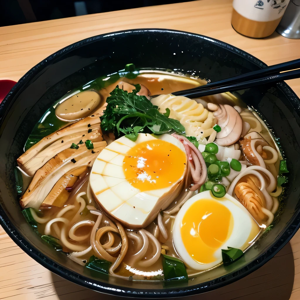8K, ultra detailed, (realistic:1.2), masterpiece, (Ramen with heaps of chashu on top:1.2) ,BREAK Ramen restaurant,(close up)