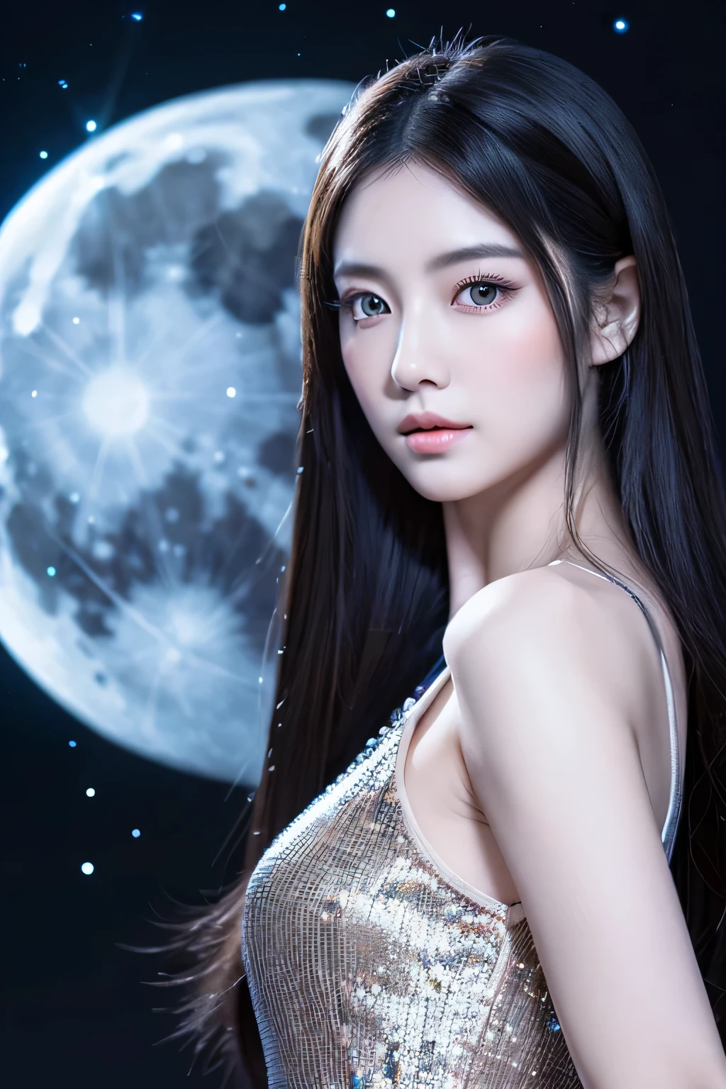 masterpiece, Highest quality, 8k, A full moon filling the screen., 1 girl