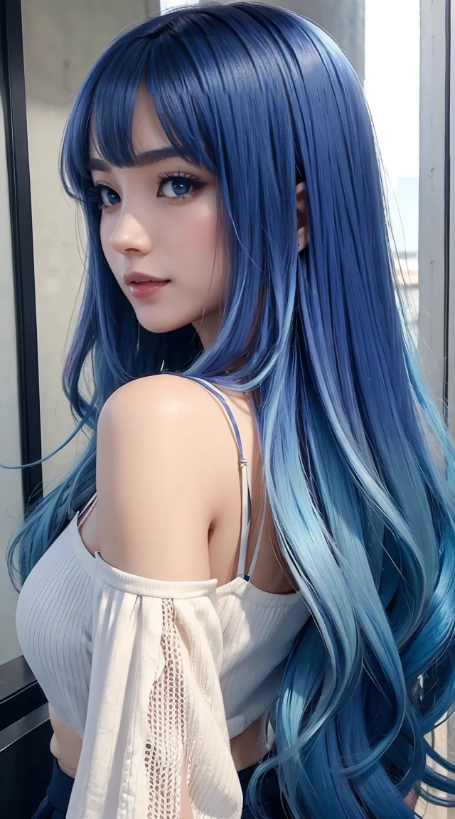 25-year-old Caucasian woman、Hair color is a gradient color、Eye color is blue、Semi-long、hair is wavy、I&#39;m wearing eyeshadow and lipstick、I&#39;m wearing a headband、accessories on wrist、Slender but well-proportioned muscular body、The navel is visible、wearing a tie front shirt、She&#39;s wearing a low-rise mini pleated skirt.、I&#39;m in an alley of brick buildings in an old western city、standing with legs crossed、hands on waist、a smile、Looking at the camera