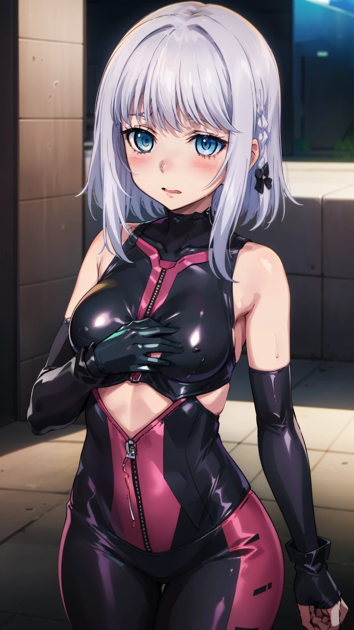 1 girl, kanon kanase, blush, medium breasts, sleeveless,((cowboy_shot, Bodysuit,domination,dominant, merciless, dominatrix)), 30-year-old, healthy skin.