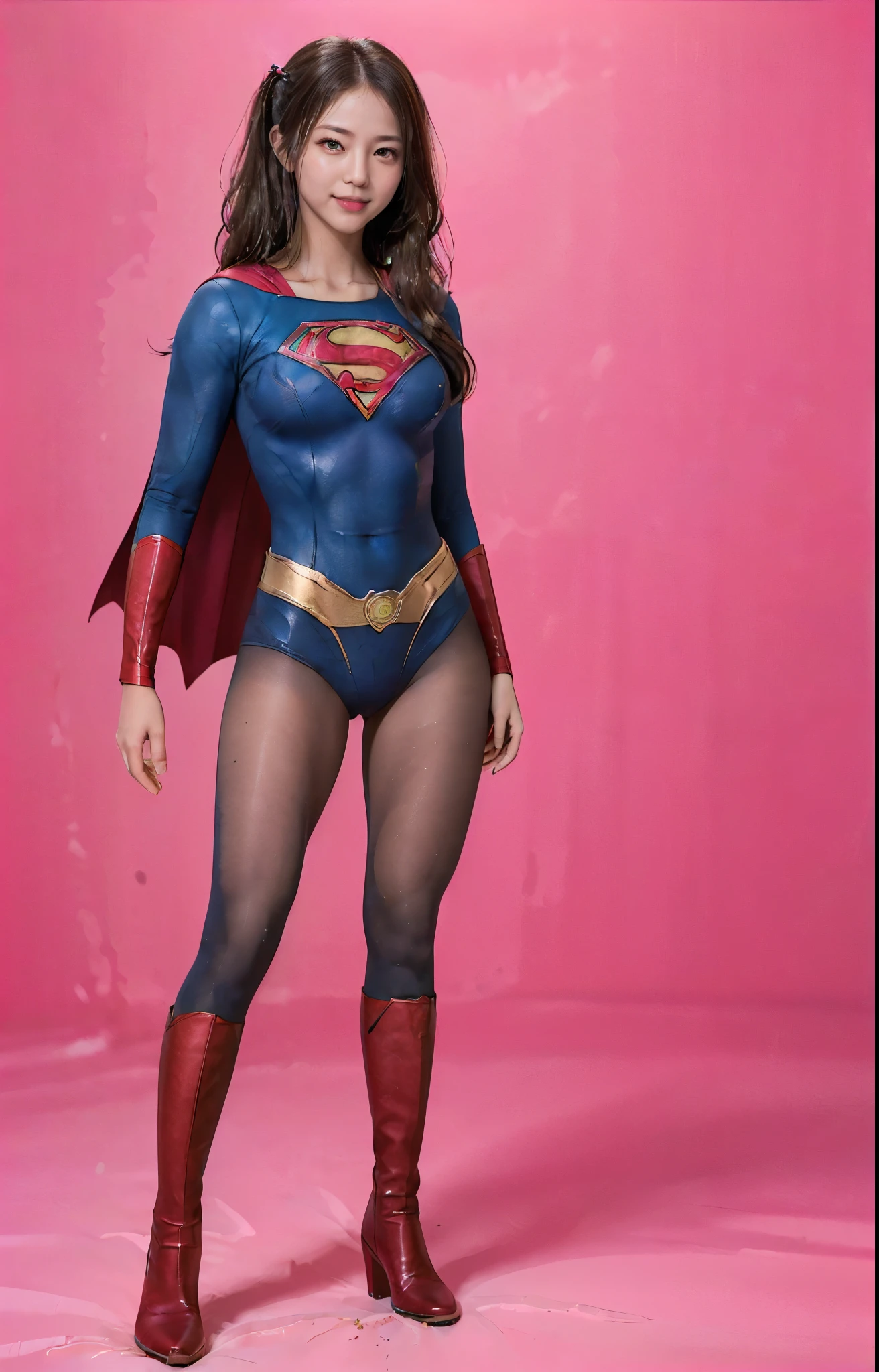 No background、(((Beautiful legs in black tights.)))、(((Legally express the beauty of your smile)))、((((Make the most of your original images)))、(((体にぴったりフィットするSupergirl Costume)))、(((Supergirl Costume)))、(((Beautiful twin tail hairstyle)))、(((She is winking cutely.)))、(((Please wear black tights....、Wear red boots)))、((Best image quality、8k))、((highest quality、8k、masterpiece:1.3))、(((Preserve background )))、Sharp focus:1.2、Beautiful woman with perfect figure:1.4、Slim Abs:1.2、Wet body:1.5、Highly detailed face and skin texture、8k