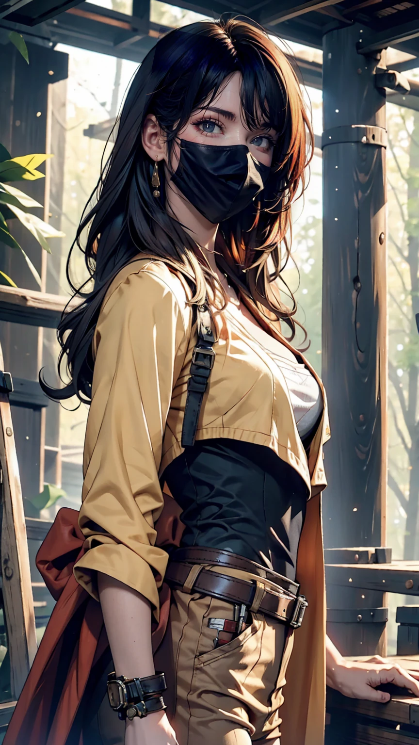 A charismatic woman [gunner: Bounty Hunter: 0.4] Standing in the middle of the SF wilderness (Cube Style: 1) whole body, mask