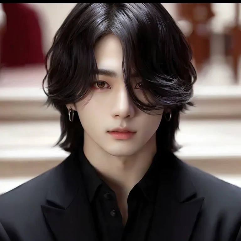 hay un hombre con una chaqueta negra y una camisa negra, jungkook, cai xukun, inspirado en Yanjun Cheng, Fotorrealista!!!!!!! Estilo de Arte, yoongi de pelo negro, inspirado en jeonseok lee, beautiful androgynous prince, realistic anime art style, kim taejin, estilo de realismo anime, kim doyoung, jinyoung shin, Inspirado por Zhang Han