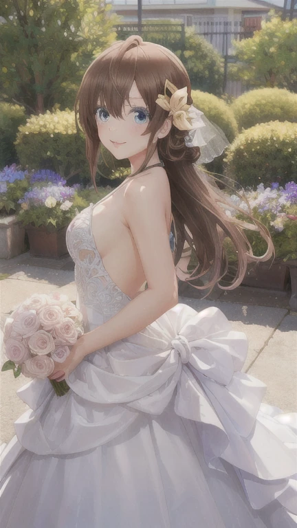 arihara,1girl,solo,wedding_dress,looking_at_viewer,posing,