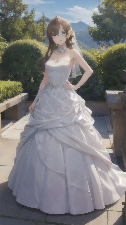 arihara,1girl,solo,wedding_dress,looking_at_viewer,posing,