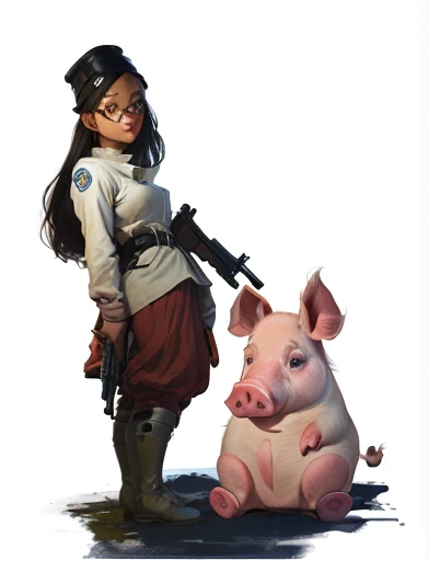 cartoon girl with a pig and a gun, anthropomorphic warrior piglet, pig, piggy, speedpaint, 2d art, 2 d art, concept piece, inspired by Jamie Hewlett, pigs, drawn with photoshop, highres, by Shingei, digital painted, by Kamisaka Sekka, piglet, by Maki Haku