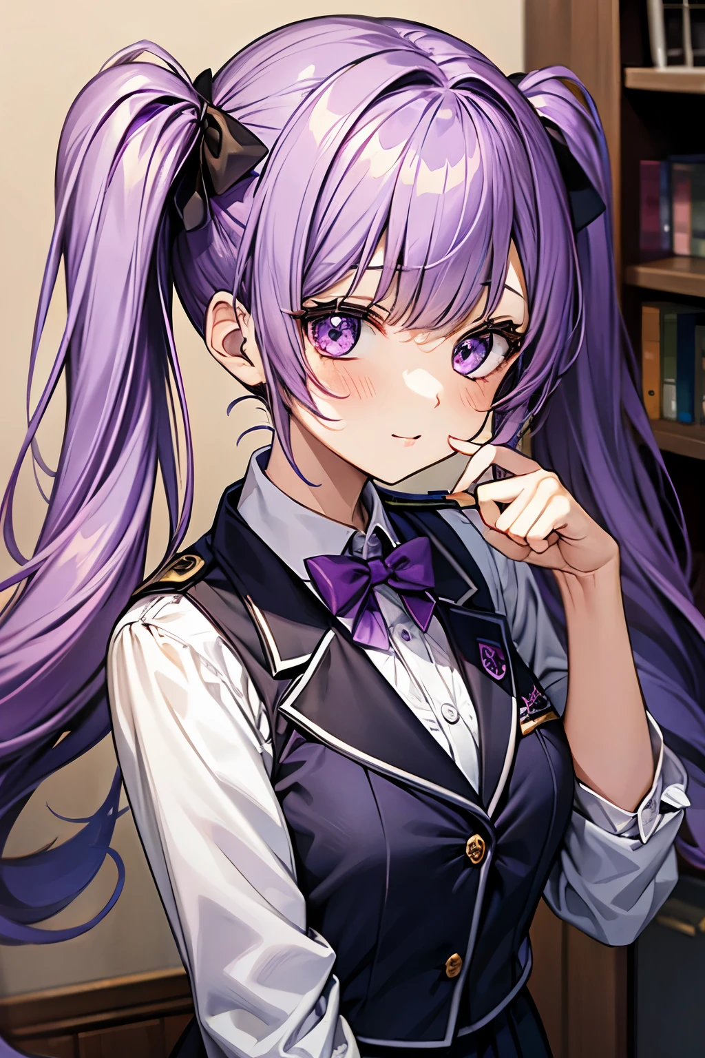Purple Hair、uniform、highest quality、masterpiece、Twin tails、、girl、A sweet expression