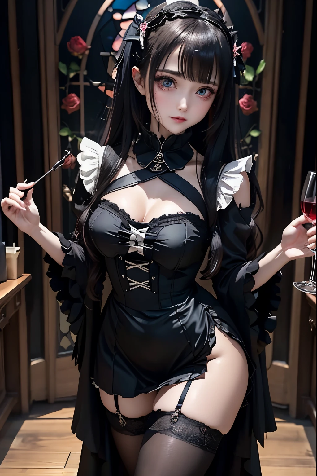 Hard Dark Gothic Makeup、Black dark eyeshadow、sad、Good skin radiance、Dark Gothicメイク、Dark smile、palace、The beauty of fragrance、24-years-old、Expression of intense  pleasure、Embarrassed look、Dark Gothic、highest quality、Expression of sexualure amid suffering、Drunk face、紫のMaid clothes、Mysterious、Noble、The face of someone holding it in the toilet、sexy、Loving le、Twin tail hair、Right blue eye, Left eye is red、Super tempting pose、Platform Heel Shoes、Heavy makeup、Gothic Lolita clothes、 Hair、Long Hair Straight Hair、Cute Gothic Lolita Dress、Beautifu、elegant features、Attractive face、Stained glass is the background、Chest glistening with sweat、The room is dark、goth long dress、Bell Sleeves、Wizard Sleeve、Decadent look、Sexually excited expressionthighs wet with water、Thighs that are wet and shiny with oil、Background of a room full of roses、sad expression、Rose Maiden、The embroidery is pink、The dress has pink embroidery.、Thigh-high socks、Knee-high socks、Gentle expression、Dark black eyeshadow、Stained glass and rose background、thighs are a little thin、Female Duo、Female couple、dark church background、Stained glass、Black metal world、Dark Castle、Dark Room、Slender body、gothic long dress、Victorian dress、Her thighs are shining with sweat、My body is wet and shiny、Lots of glitter on the thighs、sweating、My thighs are sticky from sweating、Sweat glistening on my thighs, The whole body is sweaty and shiny、I sweated a lot.、My thighs are sweaty、My thighs are wet、My thighs are shining with sweat、A lot of sweat glistening all over the body、Small breasts、upright、Are standing、Drinki、