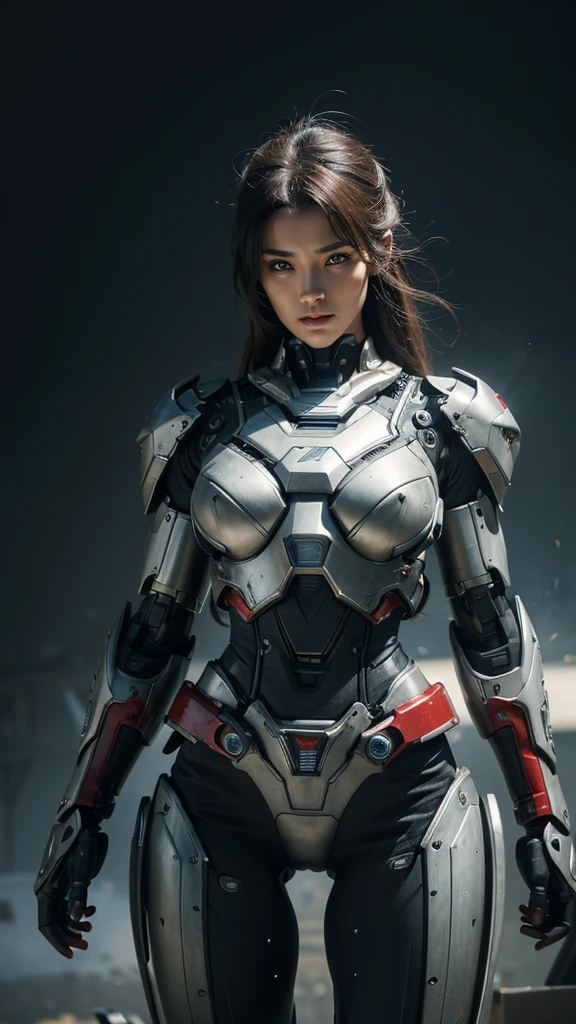 Textured skin, Super Detail, high details, High quality, Best Quality, hight resolution, 1080p, hard disk, Beautiful,(Iron Patriot),beautiful cyborg woman,Mecha Cyborg Girl,Battle Mode,Girl with a Mecha Body,She wears a futuristic Iron Patriot mech,Fulll body Shot,A powerful cyborg woman, sleek and futuristic, with advanced mechanical augmentations that enhance her strength and capabilities.