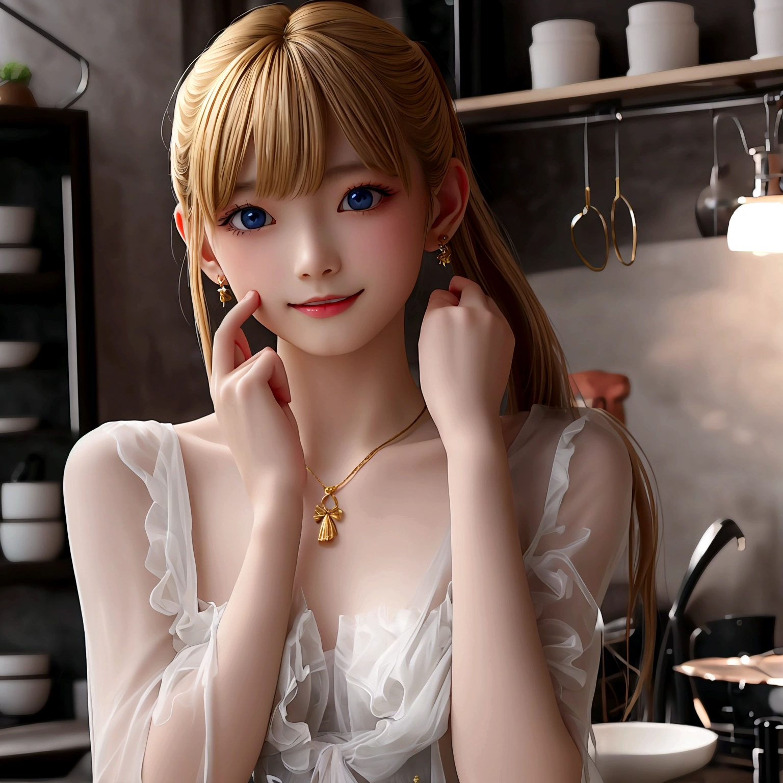 2 位Very漂亮的瑞典16 歲漂亮的女孩、 white blond hair、 (( Sexy and gorgeous transparent underwear and panties with gold rims))、(Colorful transparent underwear and panties) 、Very、 shiny skin、 white skinned、 a smile、 beautiful bangs、 long and straight、 2位絲般美麗的white blond hair女郎、 shiny hair、 Extra long ponytail、 Eyeliner、 a small face、 Extra large firm breasts、 crystal clear ocean blue eyes、 shining with beautiful light、 Earrings, pendants, headwear and bracelets hanging from the ears、beautiful and smart girl、 Taking a top-body photo while cooking in an indoor restaurant、 Looking to the future