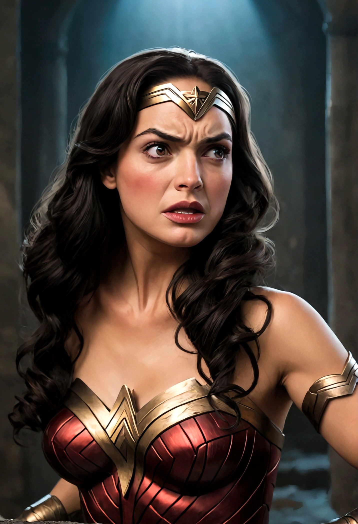 Wonder Woman is making a disgusted face