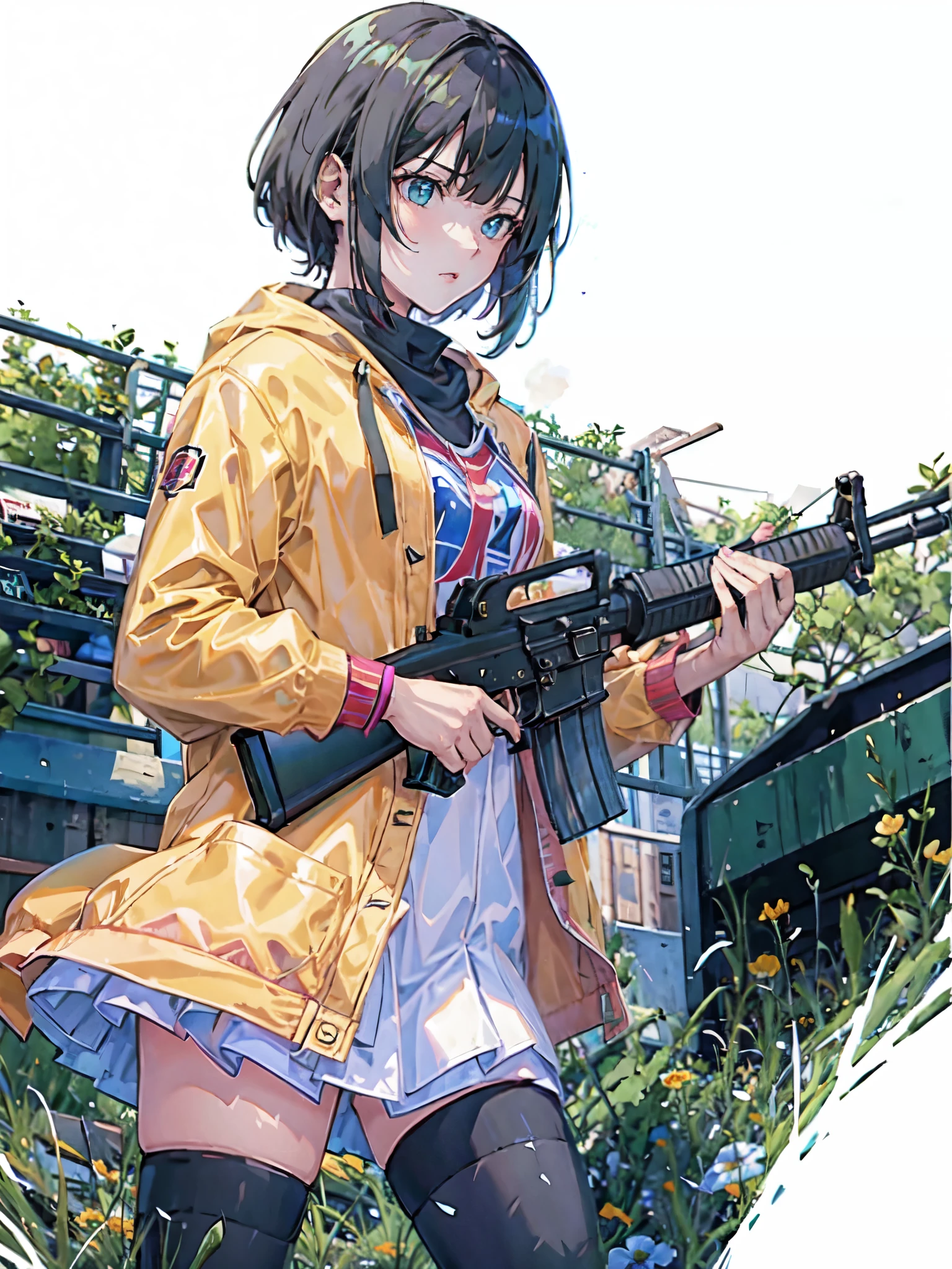 (masterpiece, best quality:1.2), solo, 1girl, using an m16a2