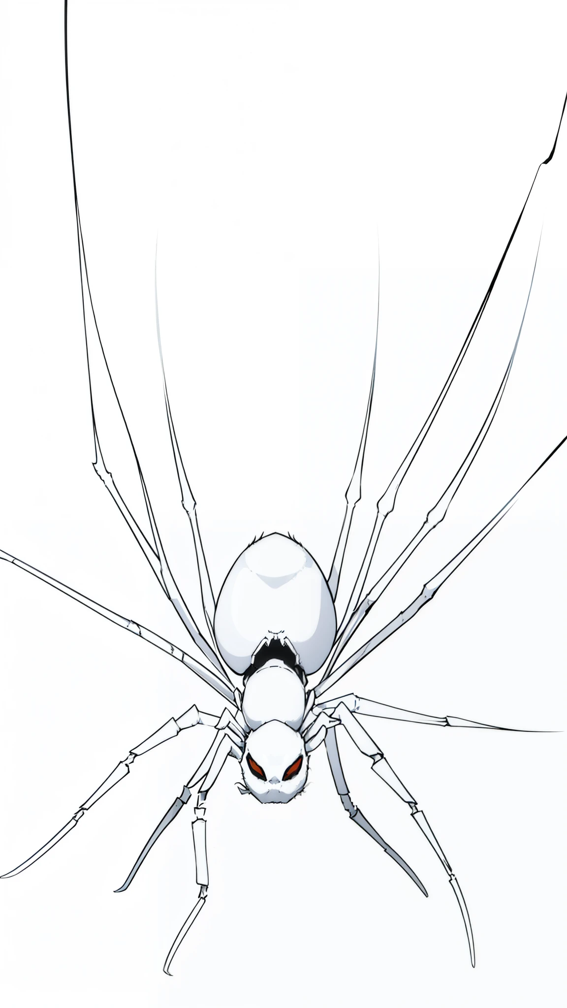 (((small white spider,white background))),from below