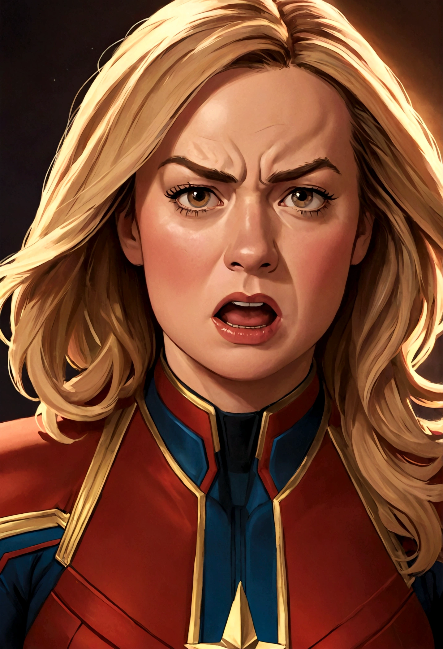 Captain Marvel is making a disgusted face