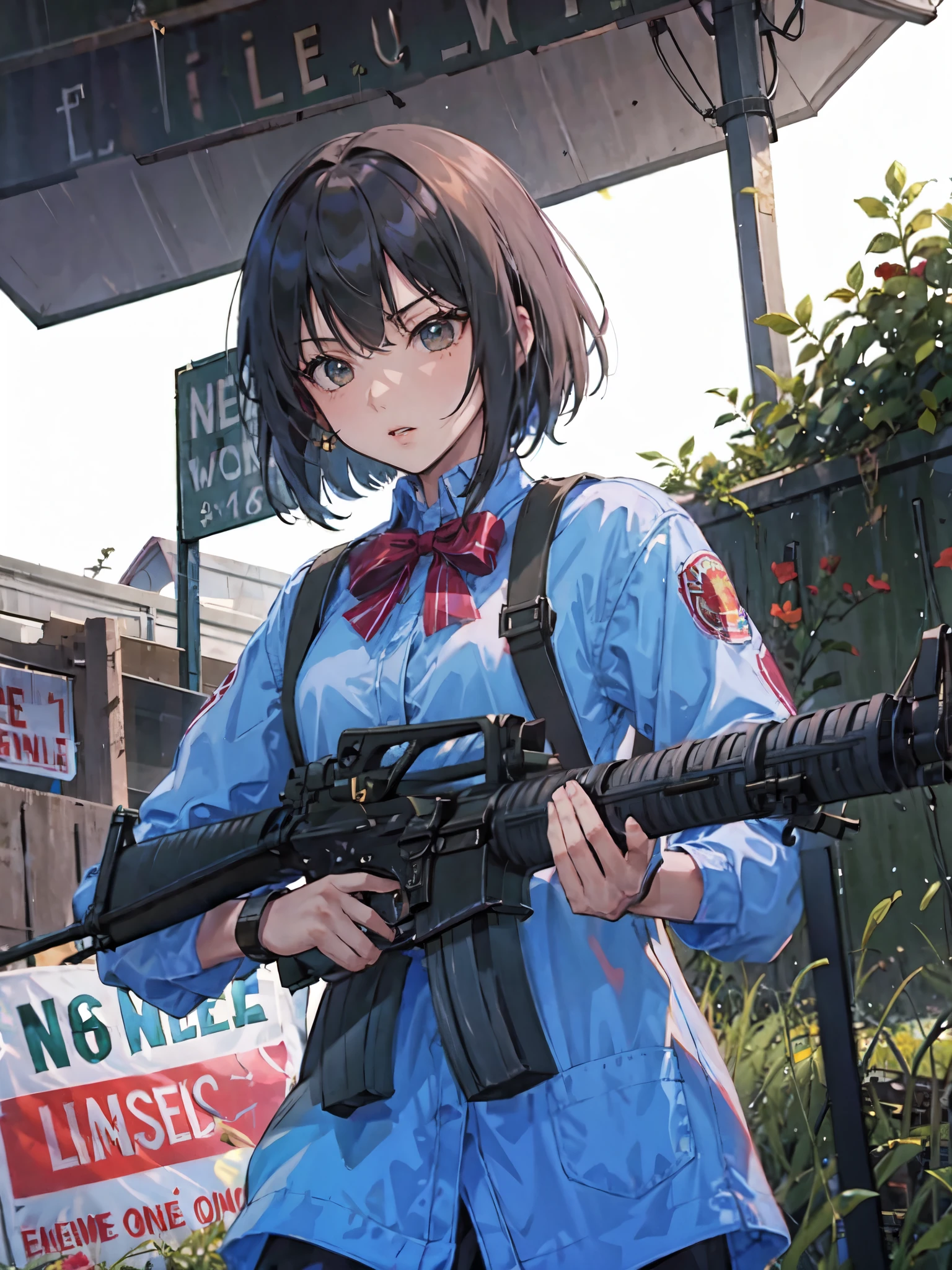 (masterpiece, best quality:1.2), solo, 1girl, using an m16a2