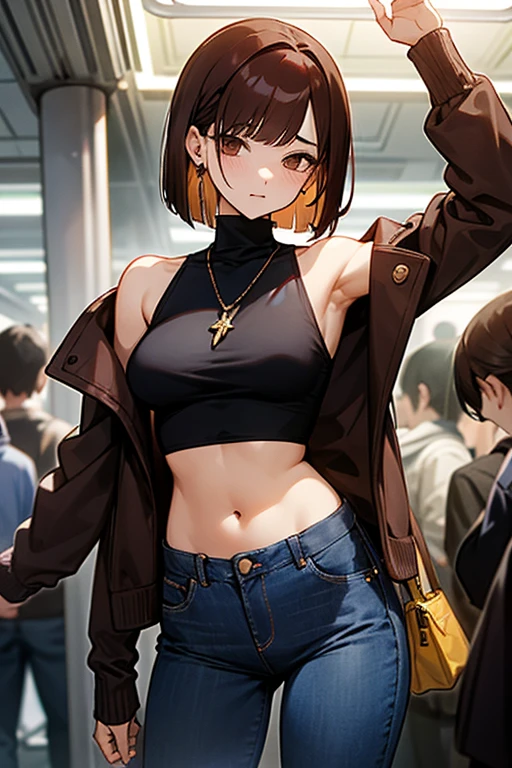 (masterpiece、top-quality、hight resolution)、street whore、((Glimpses of bare skin))、((Nightclubs))、nsfw、grin、small bag、Smart Phone