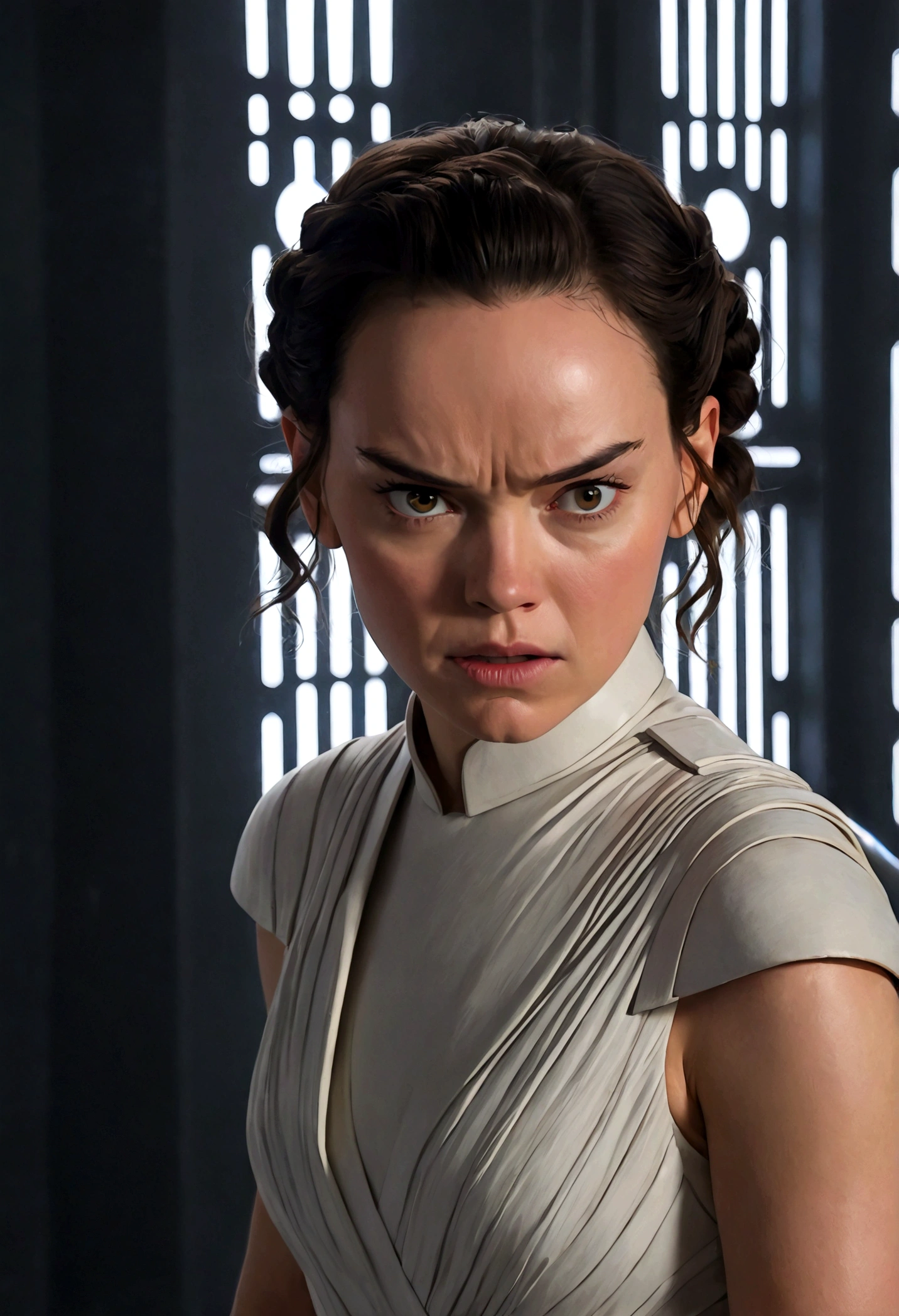 Daisy Ridley as Star Wars Ray is making a disgusted face