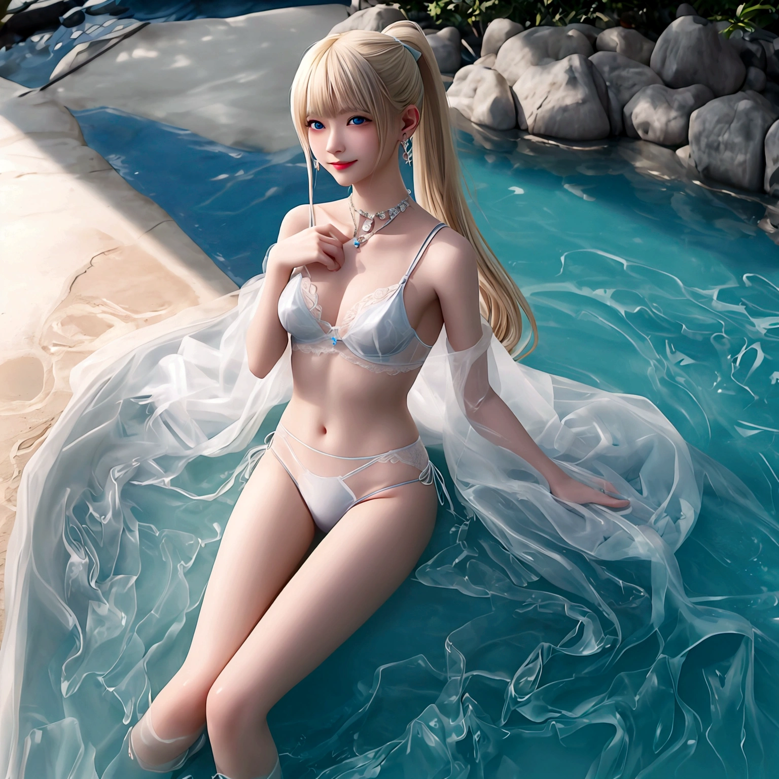 2 位Very漂亮的瑞典16 歲漂亮的女孩、 white blond hair、 (( Sexy and gorgeous transparent underwear and panties))、(Colorful transparent underwear and panties) 、Very、 shiny skin、 white skinned、 a smile、 beautiful bangs、 long and straight、 2位絲般美麗的white blond hair女郎、 shiny hair、 Extra long ponytail、 Eyeliner、 a small face、 Extra large firm breasts、 crystal clear ocean blue eyes、 shining with beautiful light、 Earrings, pendants, headwear and bracelets hanging from the ears、beautiful and smart girl、 Playing in the water at the outdoor beach and taking a full body photo of two people、 Looking to the future