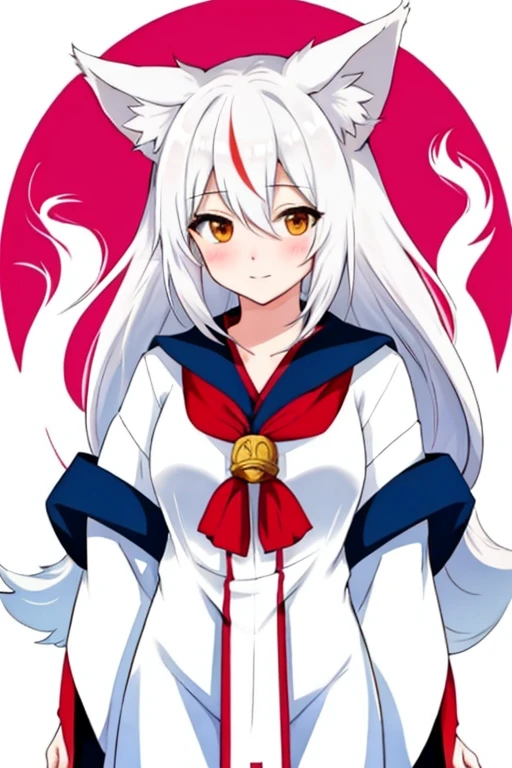 shy female anime kitsune with white hair