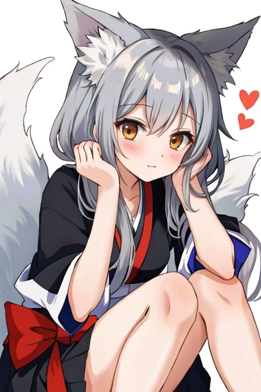 shy female anime kitsune with grey hair