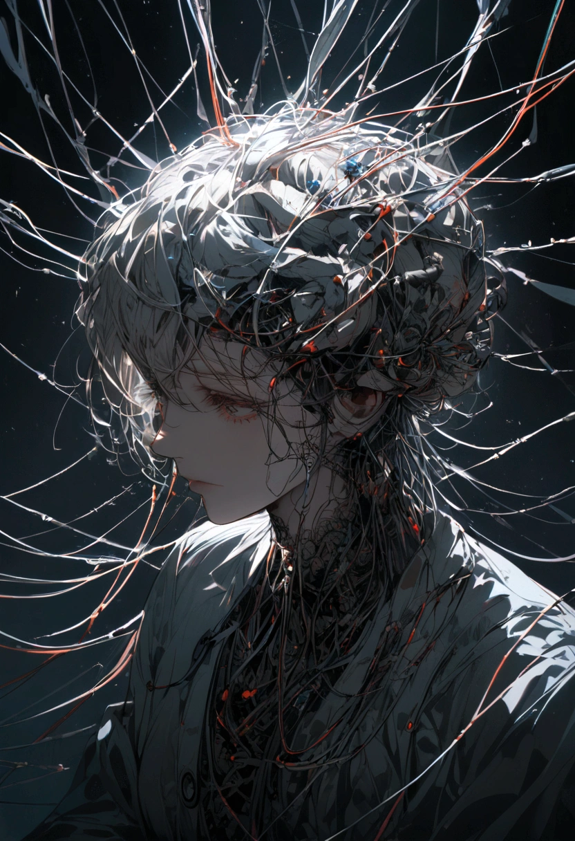 A person unplugging from a network of wires connected to their brain.