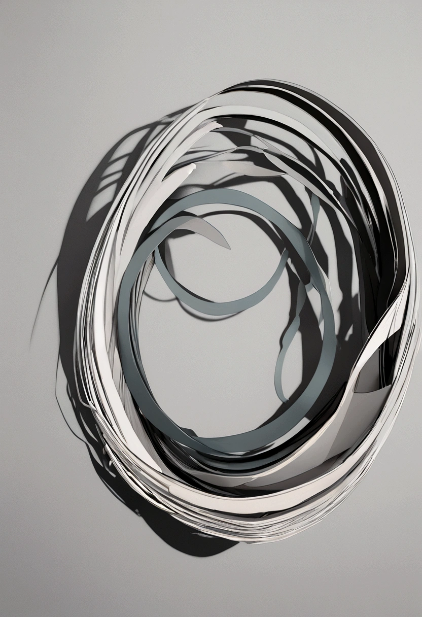 abstract composition painting using thin teal gray, purple gray, light gray lines and circles, charcoal gray background colors, 3d shadows