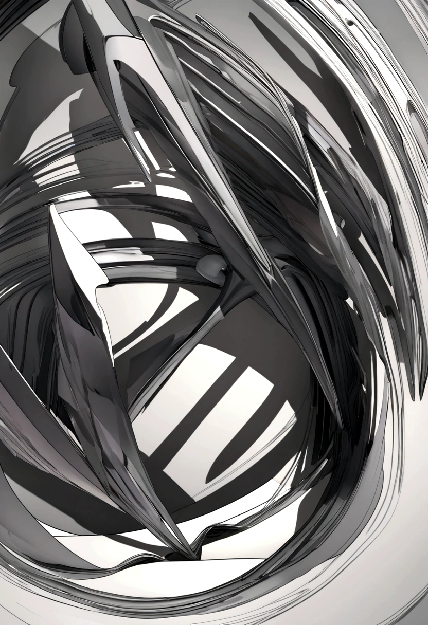 abstract composition painting using thin teal gray, purple gray, light gray lines and circles, charcoal gray background colors, 3d shadows