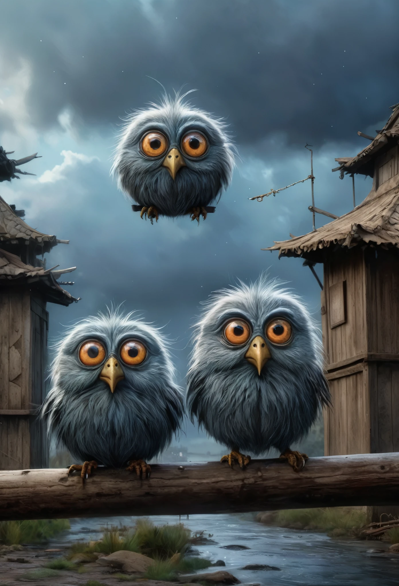 three birds sitting on a wire with a cloudy sky in the background, pixar movie still, pixar movie screenshot, frame from pixar movie, animated movie still, still from the pixar movie, still from a pixar movie, disney pixar movie still, pixar movie scene, still from pixar movie, still from a 2001 pixar movie, pixar render, animated film still,eyes extremely detailed,intricate details eyes,eyes extremely detailed, high detailed eyes,16k resolution, eyes anatomically correct,Ultra HD,HDR,hyper realism, hyper detailed,extremely Realism,Ultra Detailed,body logically correct,Extremely detailed,High contrast,Masterpiece,Realism,Ultra Detailed, intricate details,realistic humid leather, cinematic style,irina yermolova,high contrast,hdr,extremely detailed, [deep night landscape],masterpiece,intricate details,faded,eyes extremely detailed,Silverclaw,view from height,full-body-shot,High contrast,Masterpiece,Realistic,Ultra Detailed,intricate details,realistic humid skin,extremly intricate,realism,photorealism, cinematic style,irina yermolova,HDR,((Wangechi Quality)),extremely detailed, [night landscape],masterpiece,intricate details,faded,eyes extremely detailed, high detailed eyes,16k resolution,RAW, Nikon Z9,chinese orc's village of fishers on seaside,authentic,full body length,Labradorite babygirl,native italian troll ,pretty face,eyebrow up,full body shot,ominous landscape,glate gray atmosphere,by art Simon Stalenhag,Nicola Samori,(((Wangechi Mutu))),prime colors,urban,extremely detailed,masterpiece,intricate details,faded,eyes extremely detailed, high detailed eyes,4k resolution,RAW, Nikon Z9
