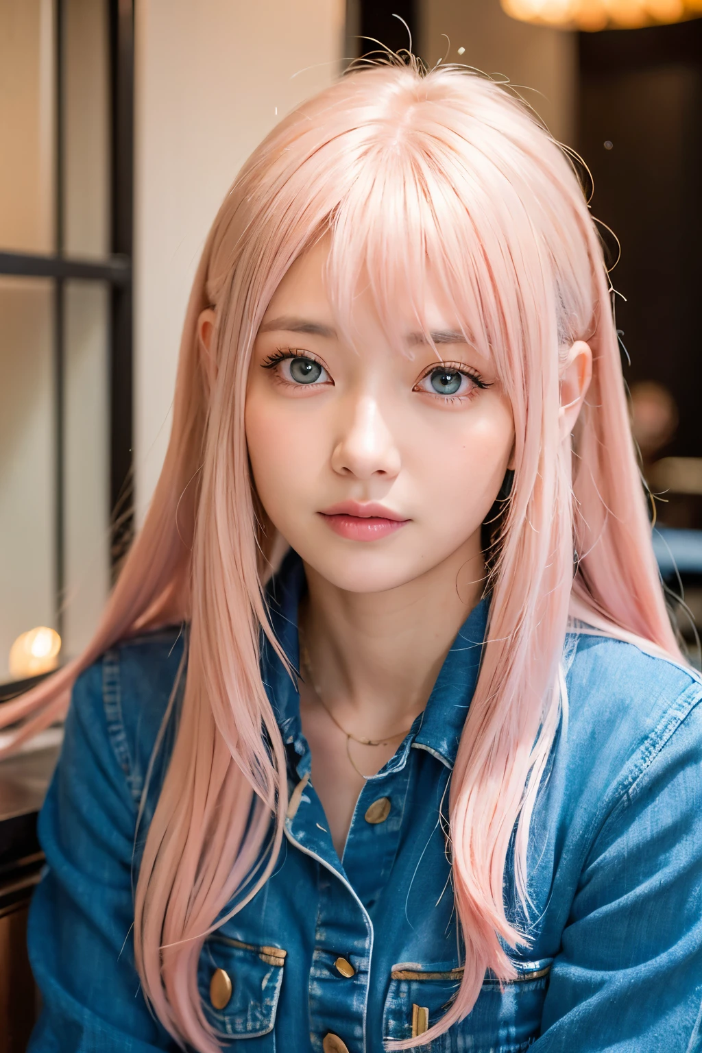 Ai Hoshino, beige pink hair, Blue Hair,Long Hair, favorite , beautiful, Shining Eyes, stars are reflected in my eyes, Idol, ２By people, 2 girls, Long pink hair