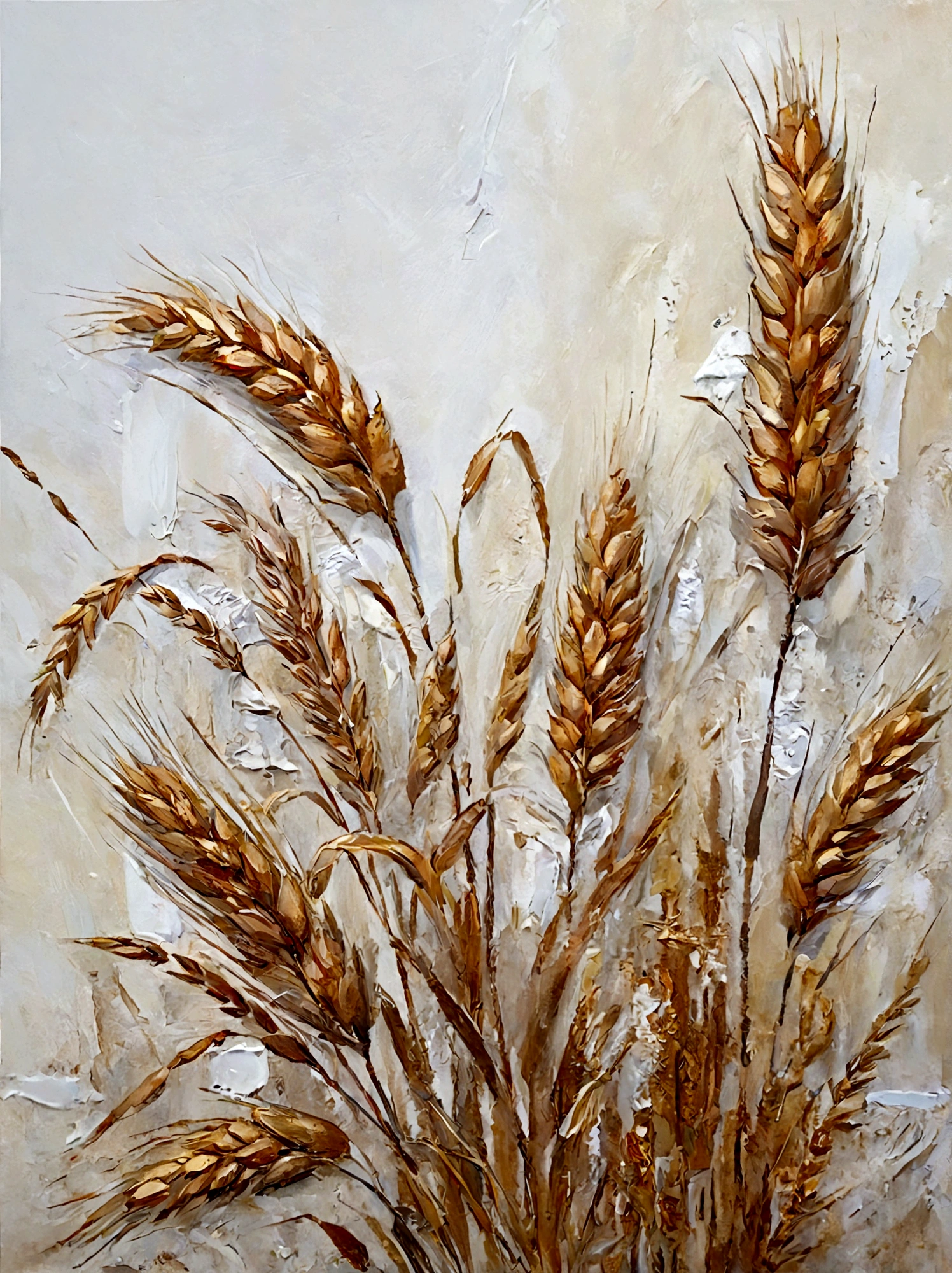 Golden wheat，reed，vanilla，bright，White background，real，emotion，Thick textured paint, 