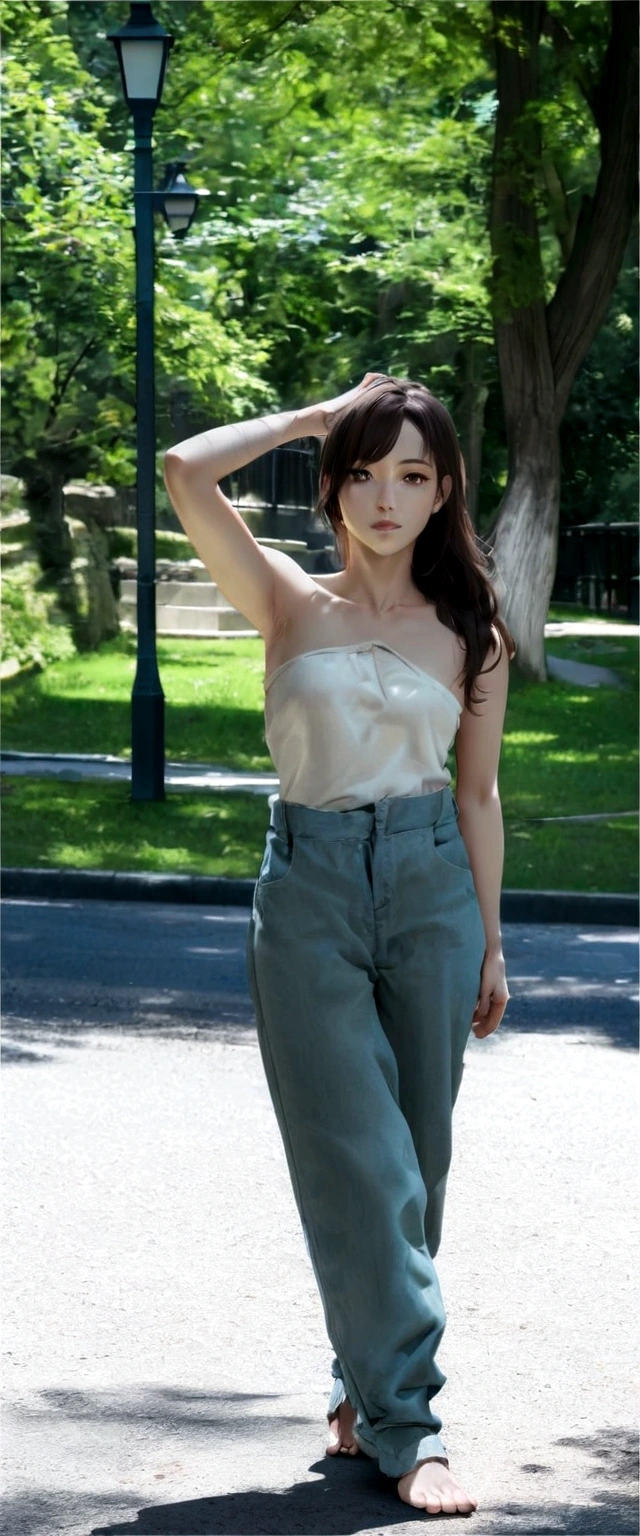 nude, (best quality, high resolution: 1.2), Very detailed, (Practical: 1.37) Black Hair, Medium brown hair, Brown eyes,  whole body, 