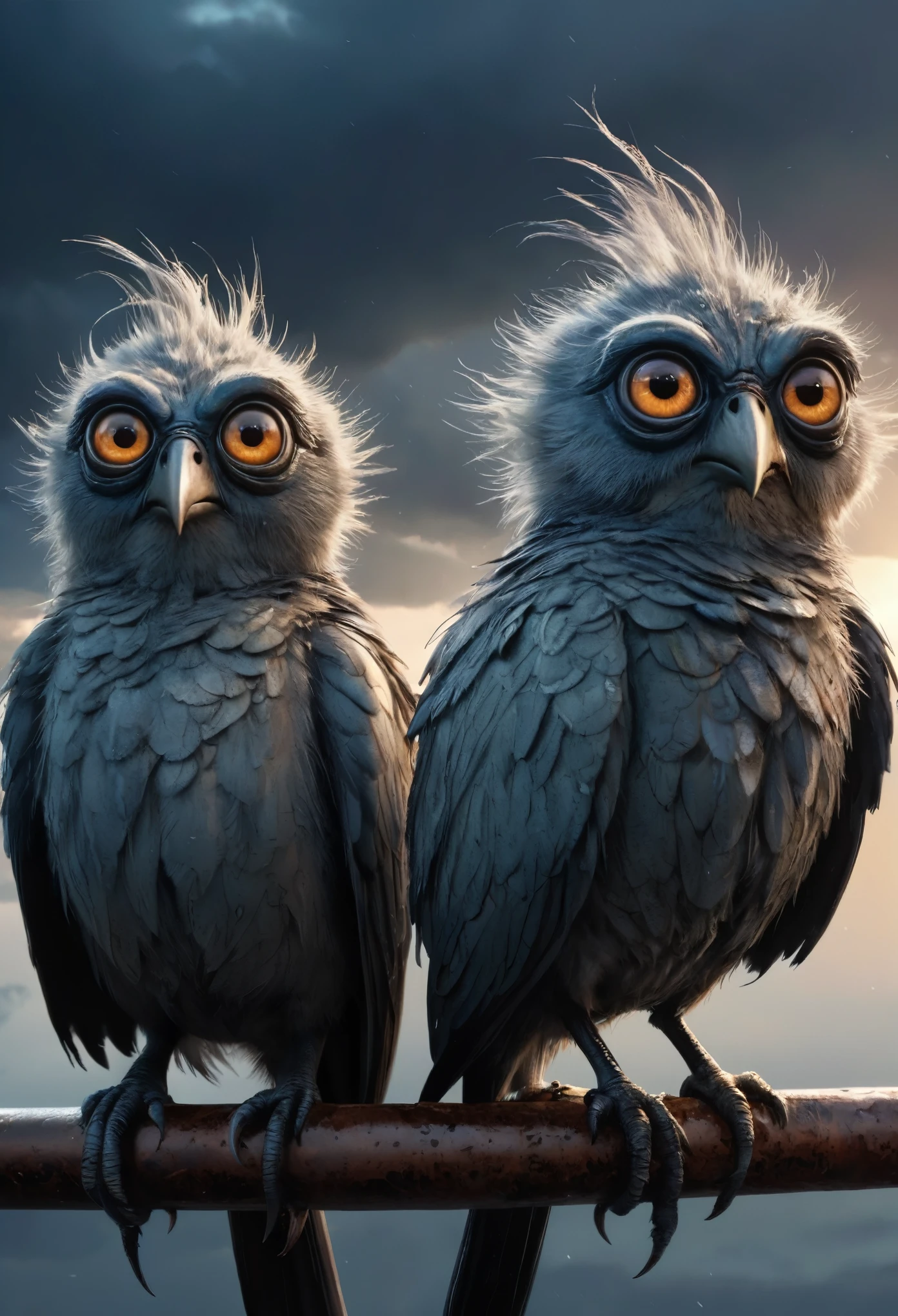 three birds sitting on a wire with a cloudy sky in the background, pixar movie still, pixar movie screenshot, frame from pixar movie, animated movie still, still from the pixar movie, still from a pixar movie, disney pixar movie still, pixar movie scene, still from pixar movie, still from a 2001 pixar movie, pixar render, animated film still,eyes extremely detailed,intricate details eyes,eyes extremely detailed, high detailed eyes,16k resolution, eyes anatomically correct,Ultra HD,HDR,hyper realism, hyper detailed,extremely Realism,Ultra Detailed,body logically correct,Extremely detailed,High contrast,Masterpiece,Realism,Ultra Detailed, intricate details,realistic humid leather, cinematic style,irina yermolova,high contrast,hdr,extremely detailed, [deep night landscape],masterpiece,intricate details,faded,eyes extremely detailed,Silverclaw,view from height,full-body-shot,High contrast,Masterpiece,Realistic,Ultra Detailed,intricate details,realistic humid skin,extremly intricate,realism,photorealism, cinematic style,irina yermolova,HDR,((Wangechi Quality)),extremely detailed, [night landscape],masterpiece,intricate details,faded,eyes extremely detailed, high detailed eyes,16k resolution,RAW, Nikon Z9,chinese orc's village of fishers on seaside,authentic,full body length,Labradorite babygirl,native italian troll ,pretty face,eyebrow up,full body shot,ominous landscape,glate gray atmosphere,by art Simon Stalenhag,Nicola Samori,(((Wangechi Mutu))),prime colors,urban,extremely detailed,masterpiece,intricate details,faded,eyes extremely detailed, high detailed eyes,4k resolution,RAW, Nikon Z9
