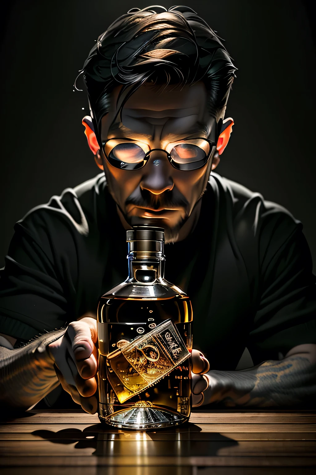 "A fisheye photo of a Doos dronker drinking whiskey from a bottle, creating a humorous composition."
Trending on Artstation. Hyper-realistic, 16k resolution, intricate details.
(masterpiece, award winning artwork)
many details, extreme detailed, full of details,
Wide range of colors, high Dynamic
ral-ertmsphr