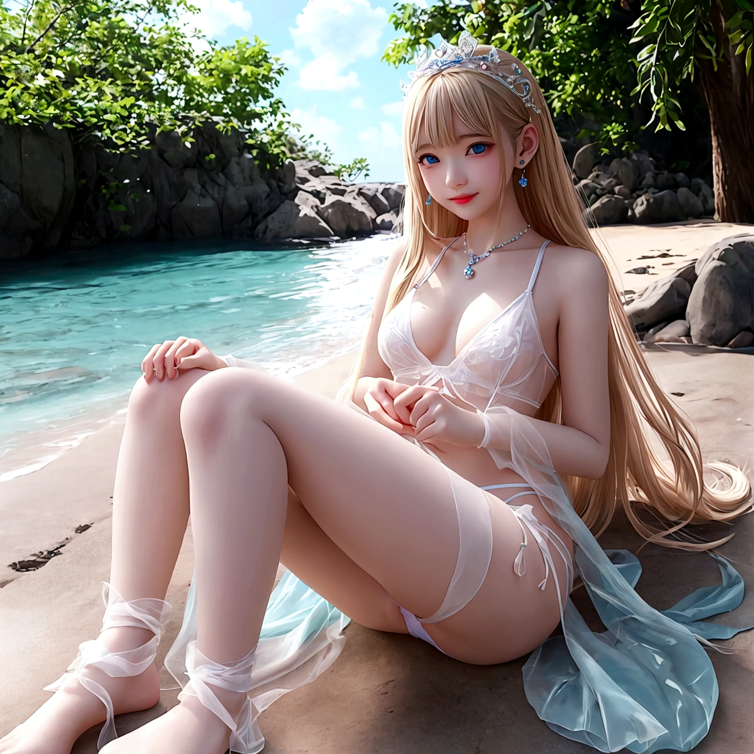 2 位Very漂亮的瑞典16 歲漂亮的女孩、 white blond hair、 （（ Sexy and gorgeous transparent underwear and panties））、(Colorful transparent underwear and panties) 、Very、 shiny skin、 white skinned、 a smile、 beautiful bangs、 long and straight、 2位絲般美麗的white blond hair女郎、 shiny hair、 Extra long super straight hair、 Eyeliner、 a small face、 Extra large firm breasts、 crystal clear ocean blue eyes、 shining with beautiful light、 Earrings, pendants, headwear and bracelets hanging from the ears、beautiful and smart girl、 Playing in the water at the outdoor beach and taking a full body photo of two people、 Looking to the future