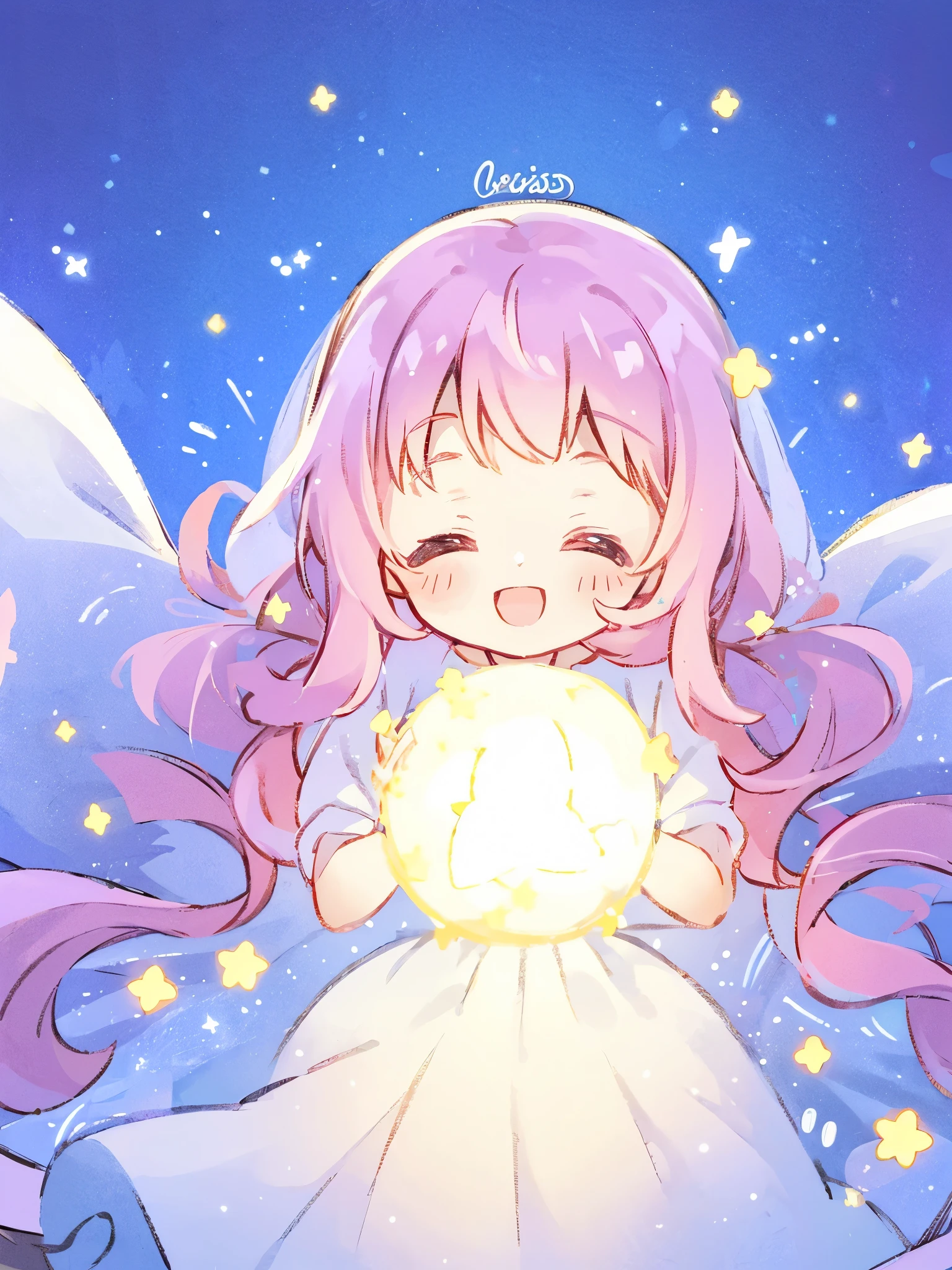 wishing star background, woman surrounded by flowing translucent fabric that reflects the stars, happy closed eyes smile, woman holding a glowing star in her hands, magical, complex drawing, highly detailed, ethereal, starry night, midjourney style