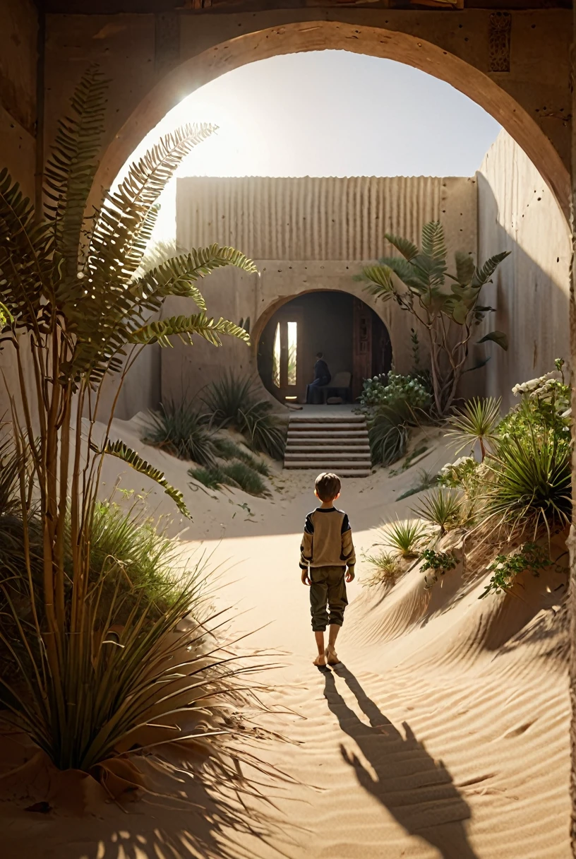 (1boy), eastern architecture, plants, dune environment
reflections, realistic lighting, light rays, beams of light, realistic, high quality photo, 4k, 7-dune
