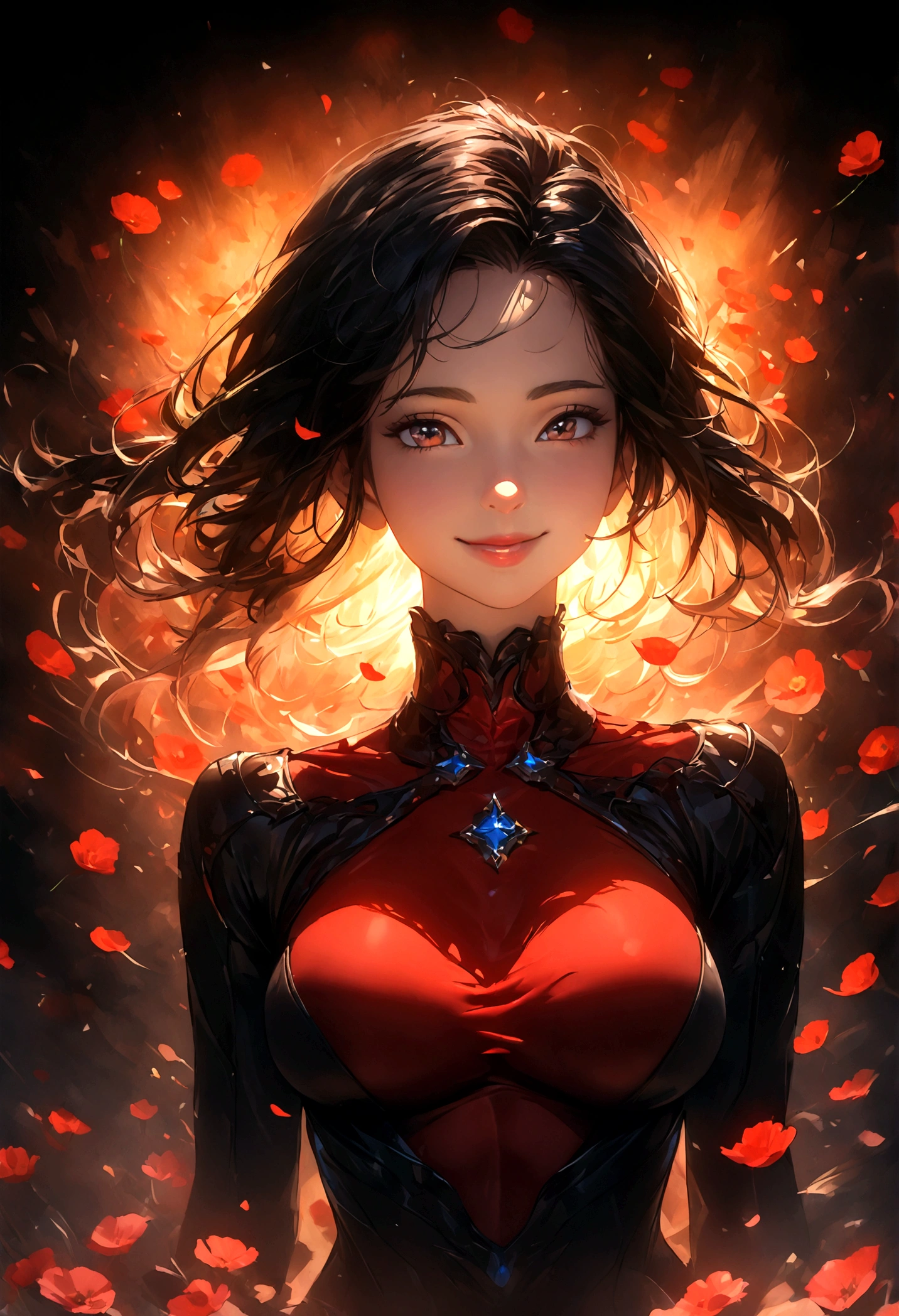(best quality,4k,8k,highres,masterpiece:1.2),ultra-detailed,(best quality,realistic:1.2), lovely woman, Beautiful girl, red dress, skin tight dress, short black hair, field of poppy flowers, portrait, standing in an s-shape, lustful smile, seductive eyes, sexy breasts, ample breasts, curvy hips, sunset, play, joy, beauty, harmony, portrait, soft lighting, vibrant colors, HDR, 8k, absurdres, cinestill 800, sharp focus, add_detail:2, Ultra HD | | | ((Fullbody-shot)) add_detail:2 (1woman, solo)