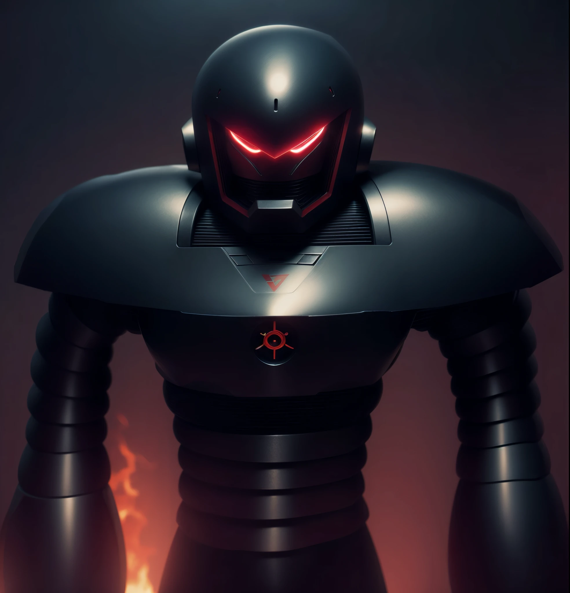 Round armor, robot, cyber, high quality, black iron body, red eyes, battlefield in the background,Bright background,