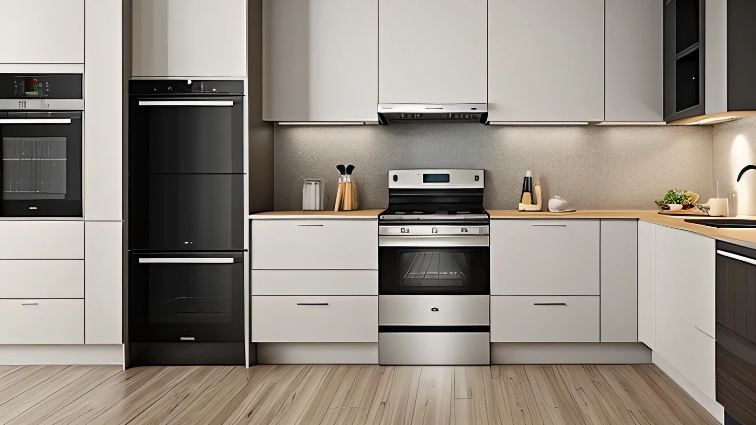 In this cozy kitchen interior,A spacious and bright space appears before your eyes。The kitchen walls are painted in soft tones,Matches the floor tiles,Create a modern and comfortable atmosphere。
The core area of the kitchen,A majestic stove stands quietly。The stove surface is as smooth as a mirror,The black tempered glass panel contrasts sharply with the silver metal frame,Highlights high-quality craftsmanship and practicality。Above the stove,A powerful range hood hangs quietly,Its streamlined design and metallic finish match perfectly with the stove,Ensures that oil smoke can be quickly and effectively absorbed during cooking,Keep the air in your kitchen fresh。
On one side of the stove,A modern microwave oven stands quietly。Its silver casing matches the overall color scheme of the kitchen,The simple operation panel and clear display screen reflect its ease of use and intelligent features。The microwave has a moderate capacity,Sufficient to meet daily needs,Whether heating food or thawing ingredients,Can easily cope with。
On the other side of the kitchen,A washing machine is quietly placed in the corner。Its appearance is stylish and generous,Integrates with the overall style of the kitchen。You can also place some sundries or storage baskets above the washing machine.,Make full use of space。Although washing machines are not standard in kitchens,But in this cleverly designed kitchen,It can perfectly integrate,Providing convenience for daily life。
The layout of the entire kitchen is reasonable and practical,A full range of kitchen appliances,Whether cooking or cleaning, Can easily cope with。at the same time,The lighting and ventilation of the kitchen are also very good.,Make this space comfortable and healthy。