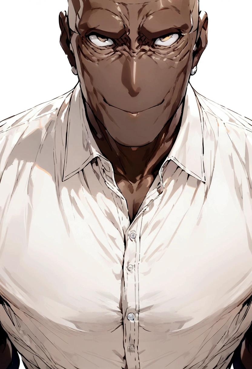 masterpiece, 1 young man, Stand up straight, Casual clothing, View Viewer, Detailed face,Brown Skin,Bust, Reduce wrinkles in clothes,whole body(Simple Background, White Background: 1.3)