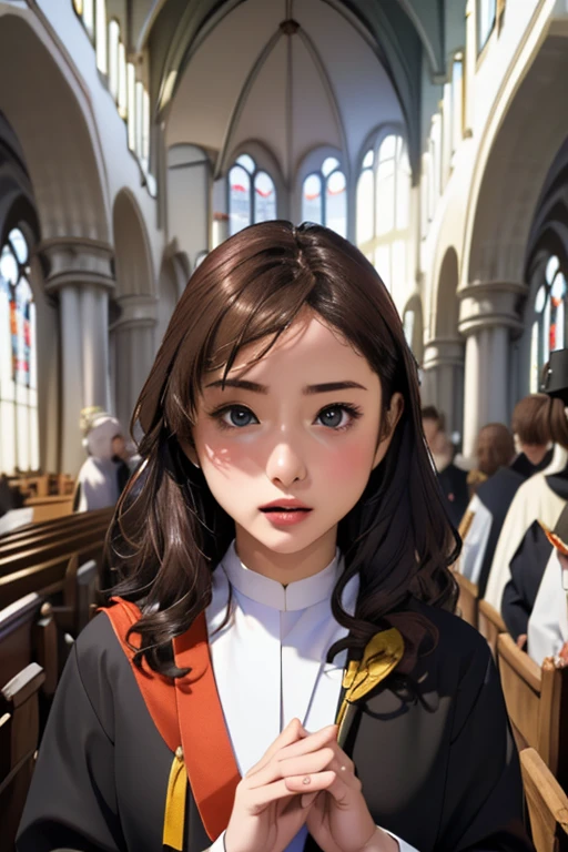 (masterpiece, highest quality), One cute girl、Clergy women、Black ceremonial clothing:1.5、Church Sisters、