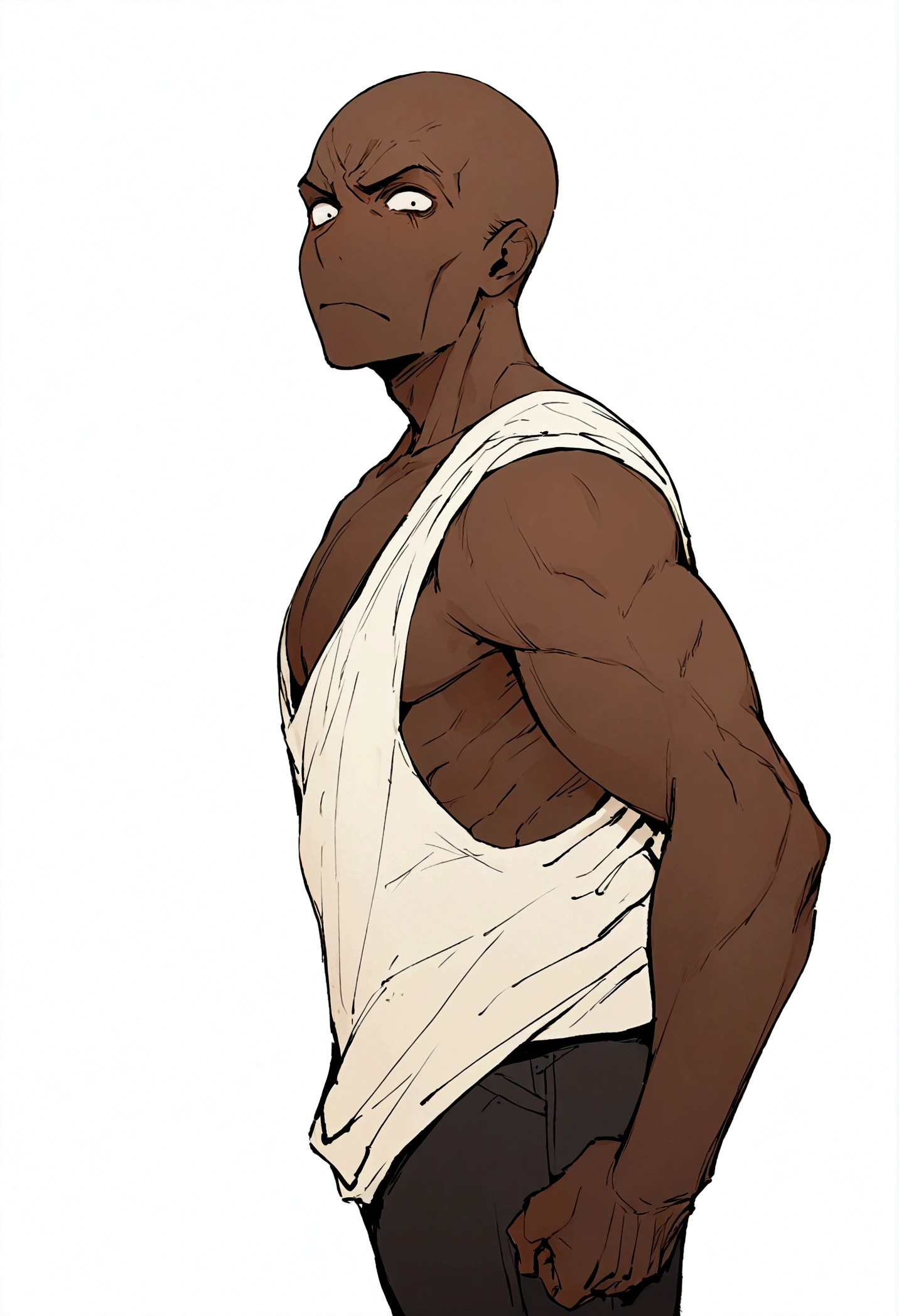 masterpiece, ung man, Stand up straight, Casual clothing, View Viewer, Detailed face,Brown Skin,Bust, Reduce wrinkles in clothes,whole body,Grim expression(Simple Background, White Background: 1.3)