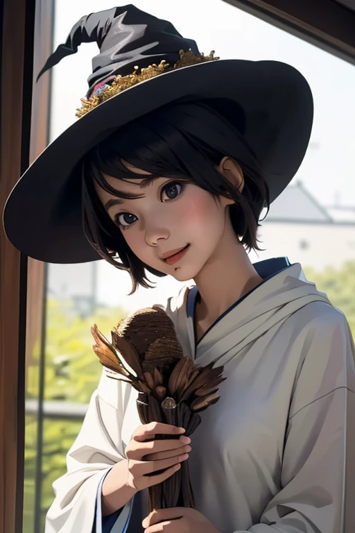 (masterpiece, highest quality), Cute single girl、Cute Witch、Cute Wizard:1.5、Witch Robe、Witch Hat、head to waste、