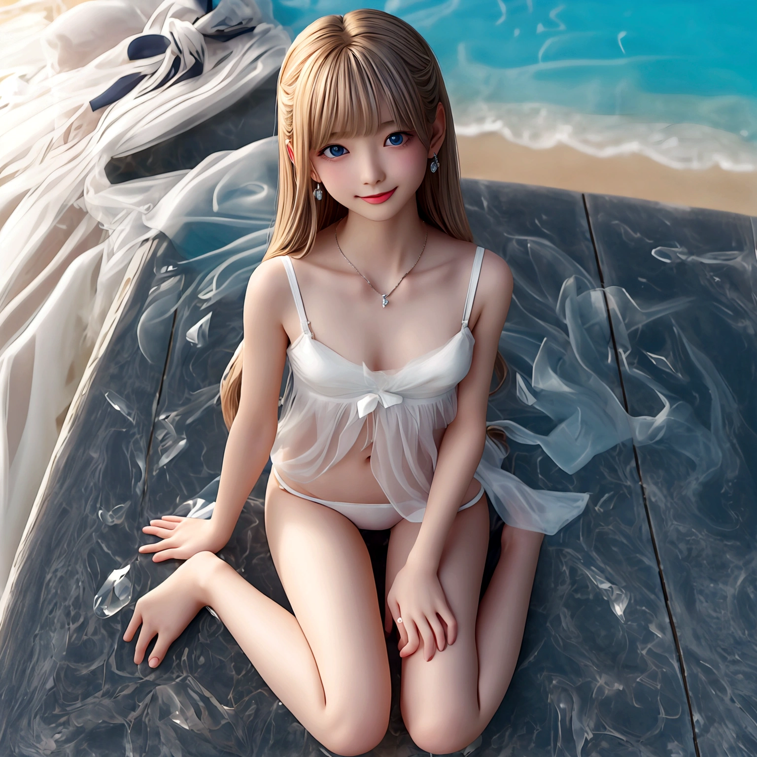 3位Very漂亮的瑞典16 歲漂亮的女孩、 white blond hair、 (( Sexy and gorgeous transparent underwear and panties))、(Colorful transparent underwear and panties) 、Very、 shiny skin、 white skinned、 a smile、 beautiful bangs、 long and straight、 3位絲般美麗的white blond hair女郎、 shiny hair、 Extra long super straight hair、 Eyeliner、 a small face、 Extra large firm breasts、 crystal clear ocean blue eyes、 shining with beautiful light、 Earrings, pendants, headwear and bracelets hanging from the ears、beautiful and smart girl、 Playing in the water at the outdoor beach and taking a full body photo of two people、 Looking to the future