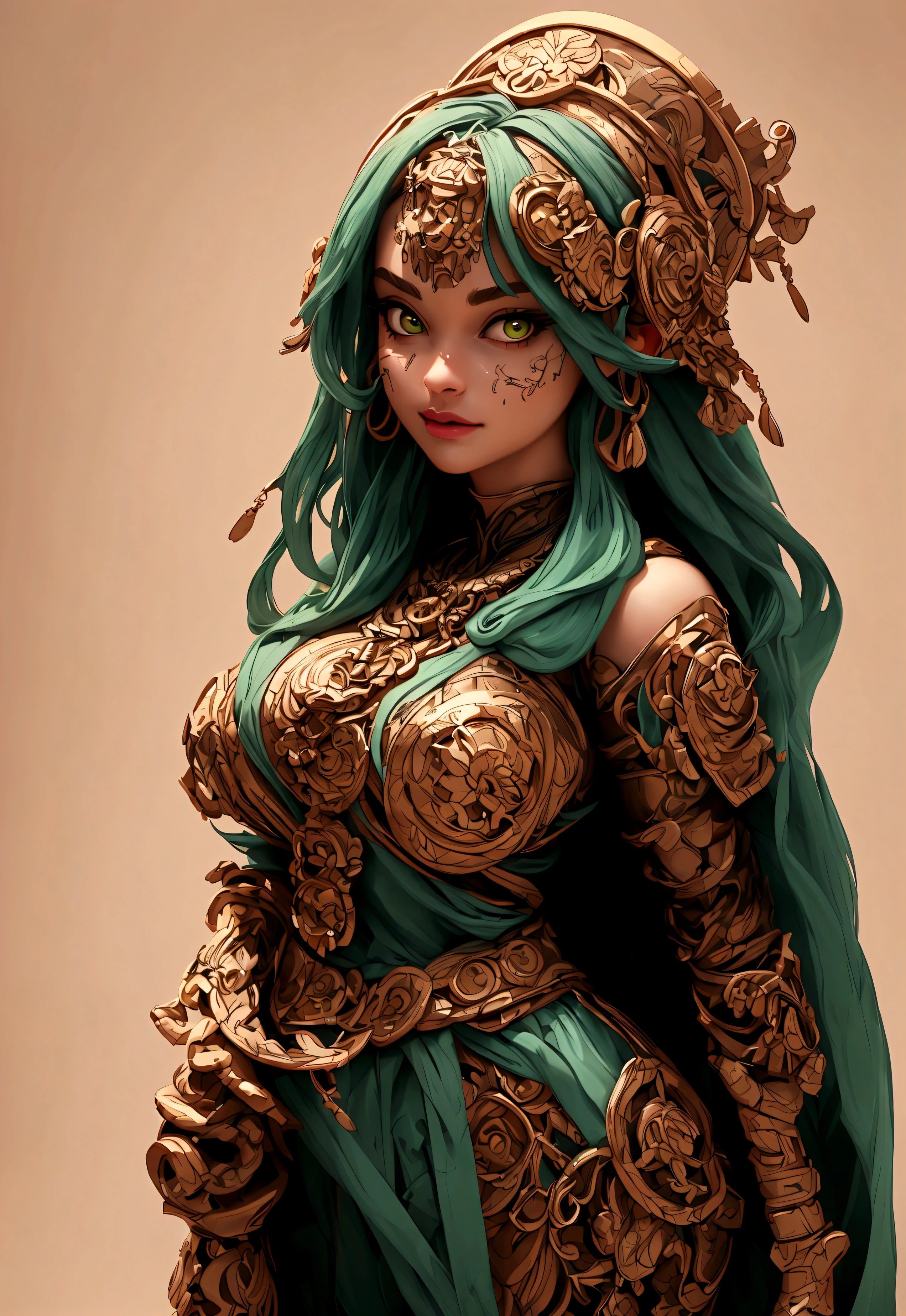 (best quality,4k,8k,highres,masterpiece:1.2),ultra-detailed,(best quality,realistic:1.2), lovely woman, Beautiful girl shaman, wearing mask made of wood, portrait, standing in an s-shape, green ringlets, sexy breast, 4k , great details and colours, HDR, 8k, absurdres, cinestill 800, sharp focus, add_detail:2, Ultra HD | | | ((Fullbody-shot)) add_detail:2 (1woman, solo)