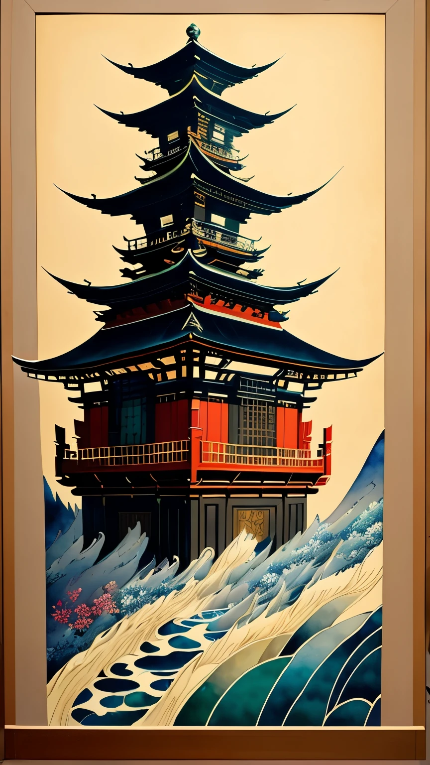 best quality, super fine, 16k, incredibly absurdres, extremely detailed, 2.5D, delicate and dynamic, fusion of watercolors and oil paintings, mix of Japanese painting, ukiyo-e and woodblock prints, mix of monochrome and color, the transition of time, the birth and the disappearance of time, the Northern Renaissance steam diesel clock cyber, abstract symbolism, mystery, the big bang